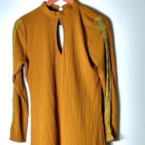 Flying Tomato L Y2K Fall Ribbed Long Sleeved High Neck Mini Dress in Pumpkin